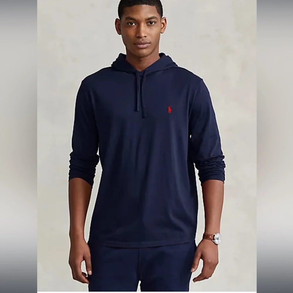 Polo Ralph Lauren Royal / Navy Blue Jersey Hooded Long Sleeve Shirt Pony M EUC